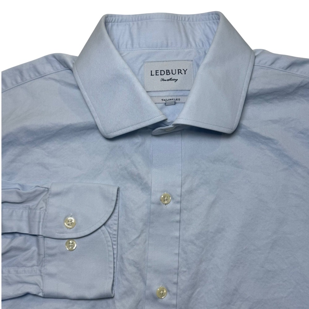 Ledbury Button‎ Down Shirt Men 17.5 XL Blue Tailored Fit Fine Shirting Twill